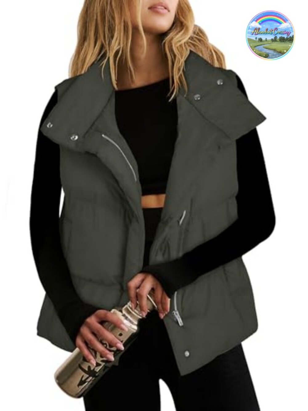 Quilted Puffer Vest Nylon Zip Up Sleeveless Winter Outerwear